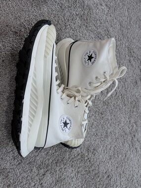 Converse White Canvas High-Top Sneaker with Red Logo Detail